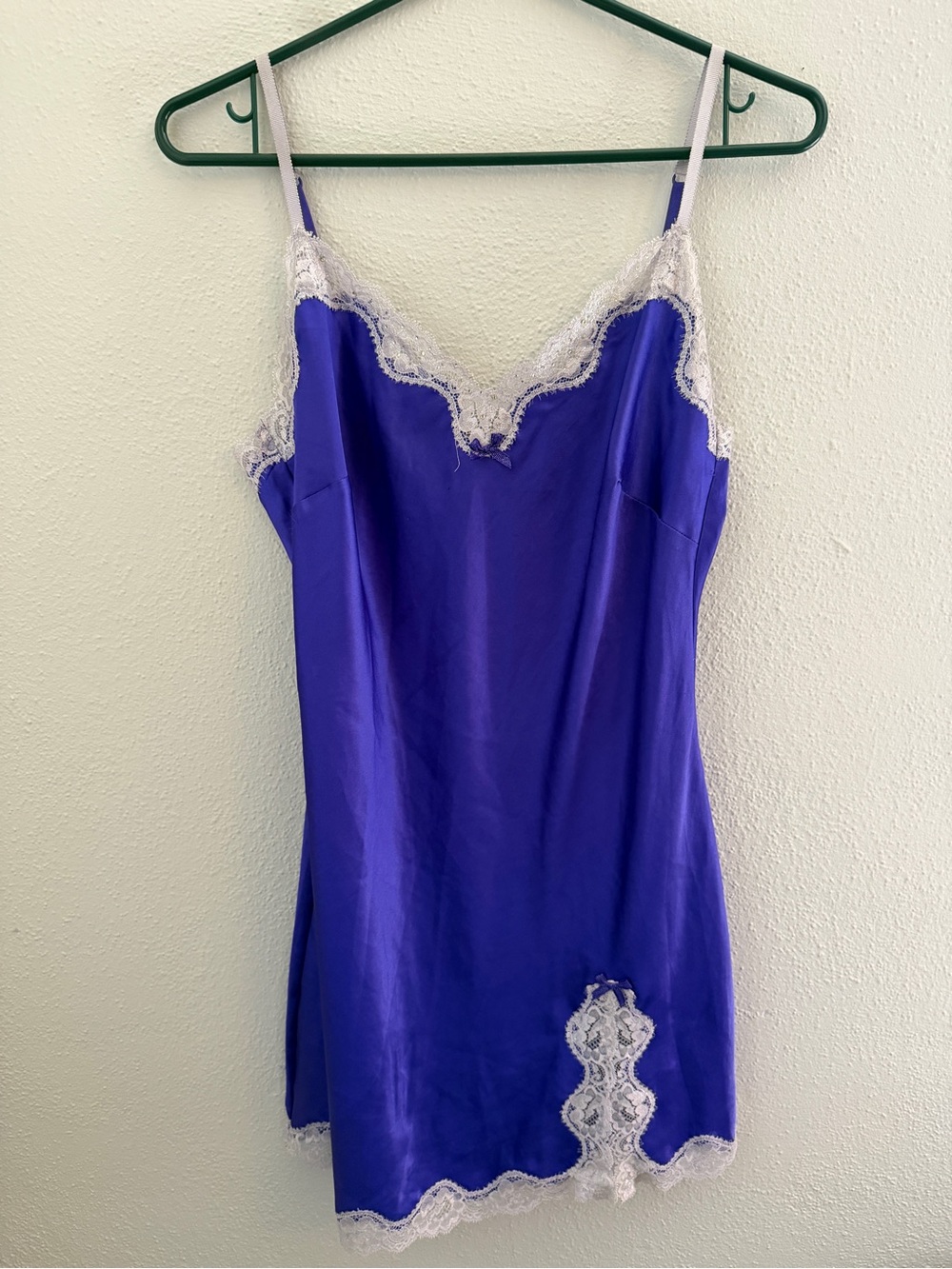 Victoria's Secret Purple Satin Slip with White Lace Trim